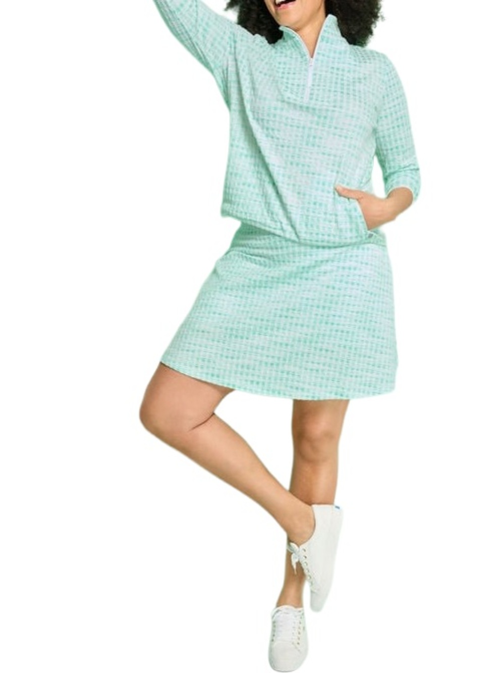 T by Talbots Picnic Plaid Jade Green Skort and quarter zip set Top MP / Skort Sm
